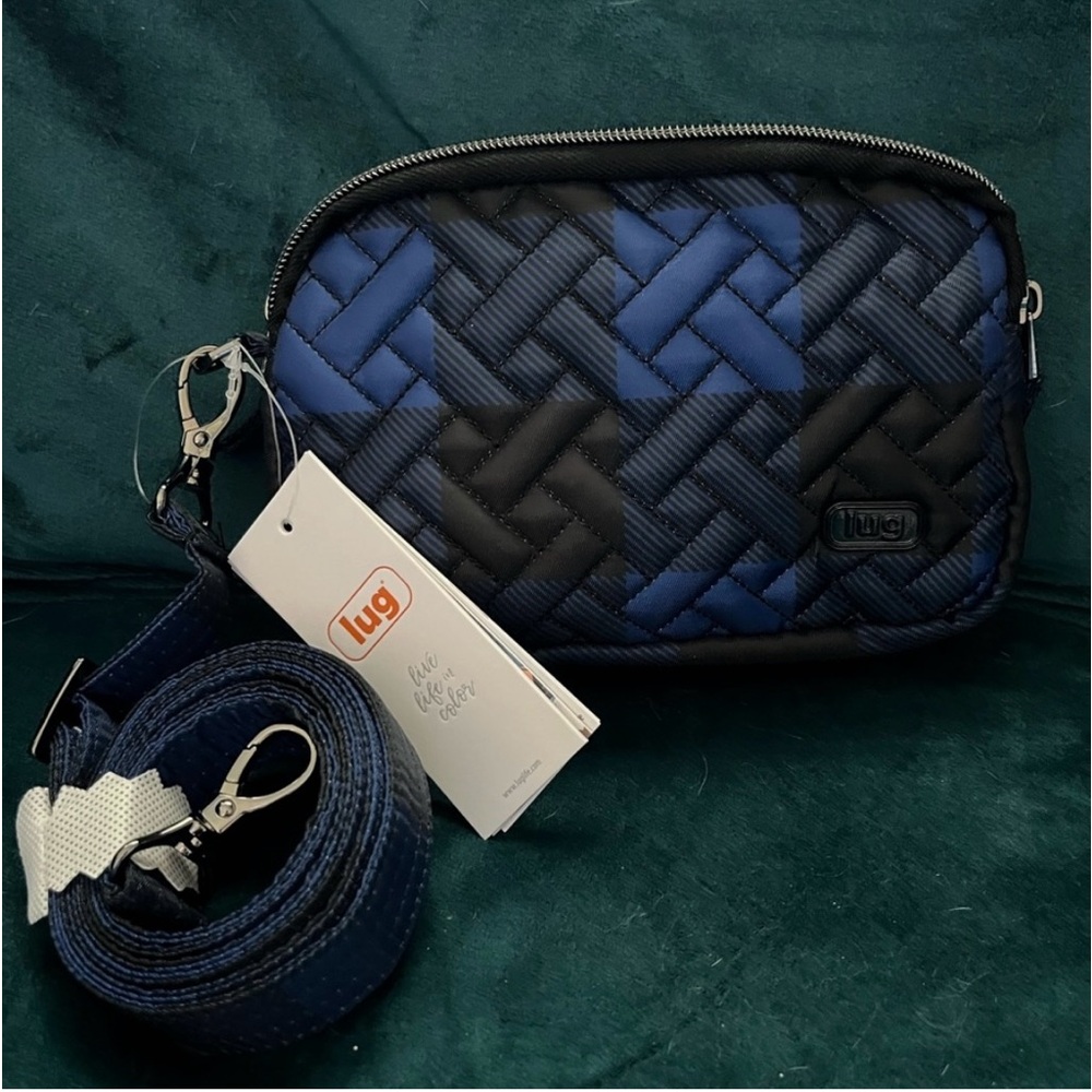 New Lug Coupe-Buff Check Blue Crossbody or Belt Bag black & blue